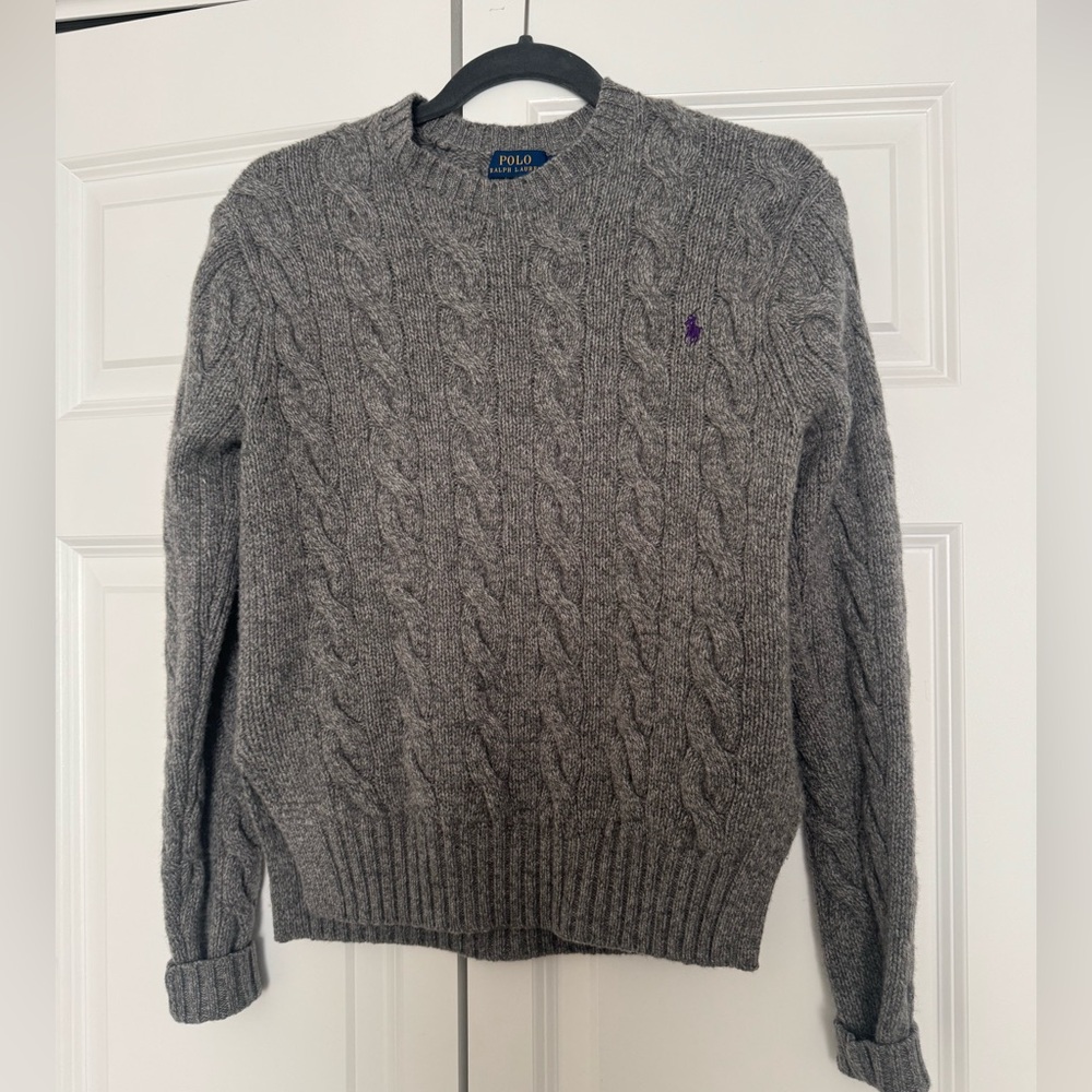 Ralph Lauren Gray Cable Knit Crewneck Sweater